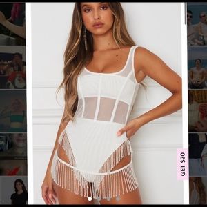 White fox boutique festival crystal Diamond white body suit with crystal skirt